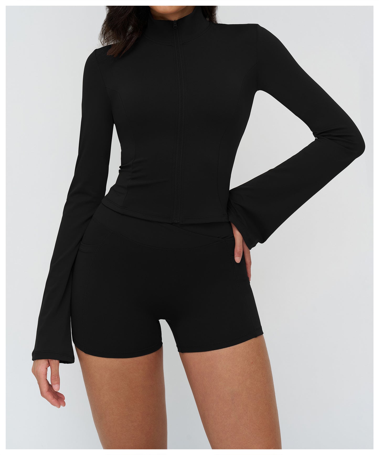 12/2025 Yoga coat, stand-up collar, zipper, flared sleeve, fashionable coat, outdoor running sports top, women 4518