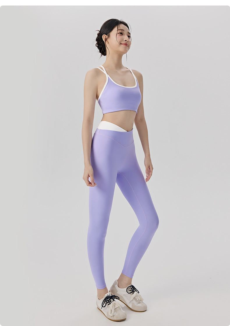 01/2026 Women's color-blocked, cool, breathable, two-piece sportswear set, antibacterial, comfortable, and breathable, perfect for Pilates and yoga.