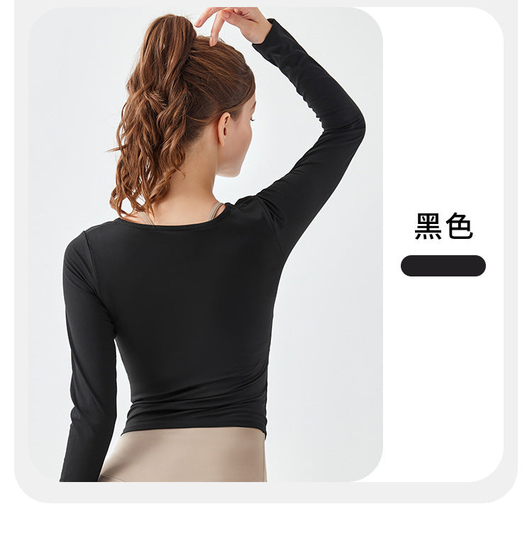 10/2023 sports yoga long-sleeved women's tight-fitting autumn and winter naked sense folds fashion quick-drying Pilates fitness training top