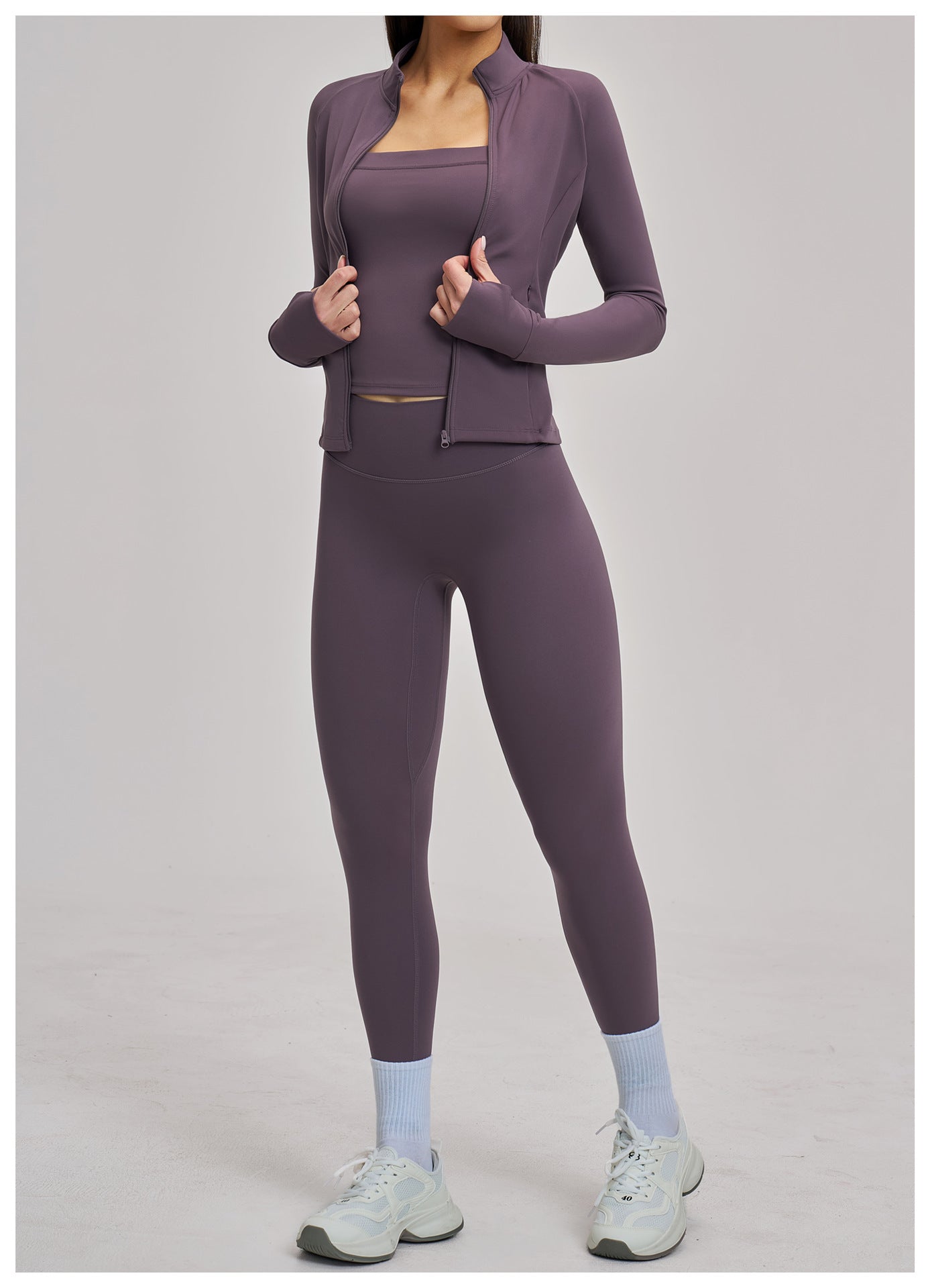 03/2026 Women's outdoor cycling and running sports three-piece set with brushed zipper, 4520