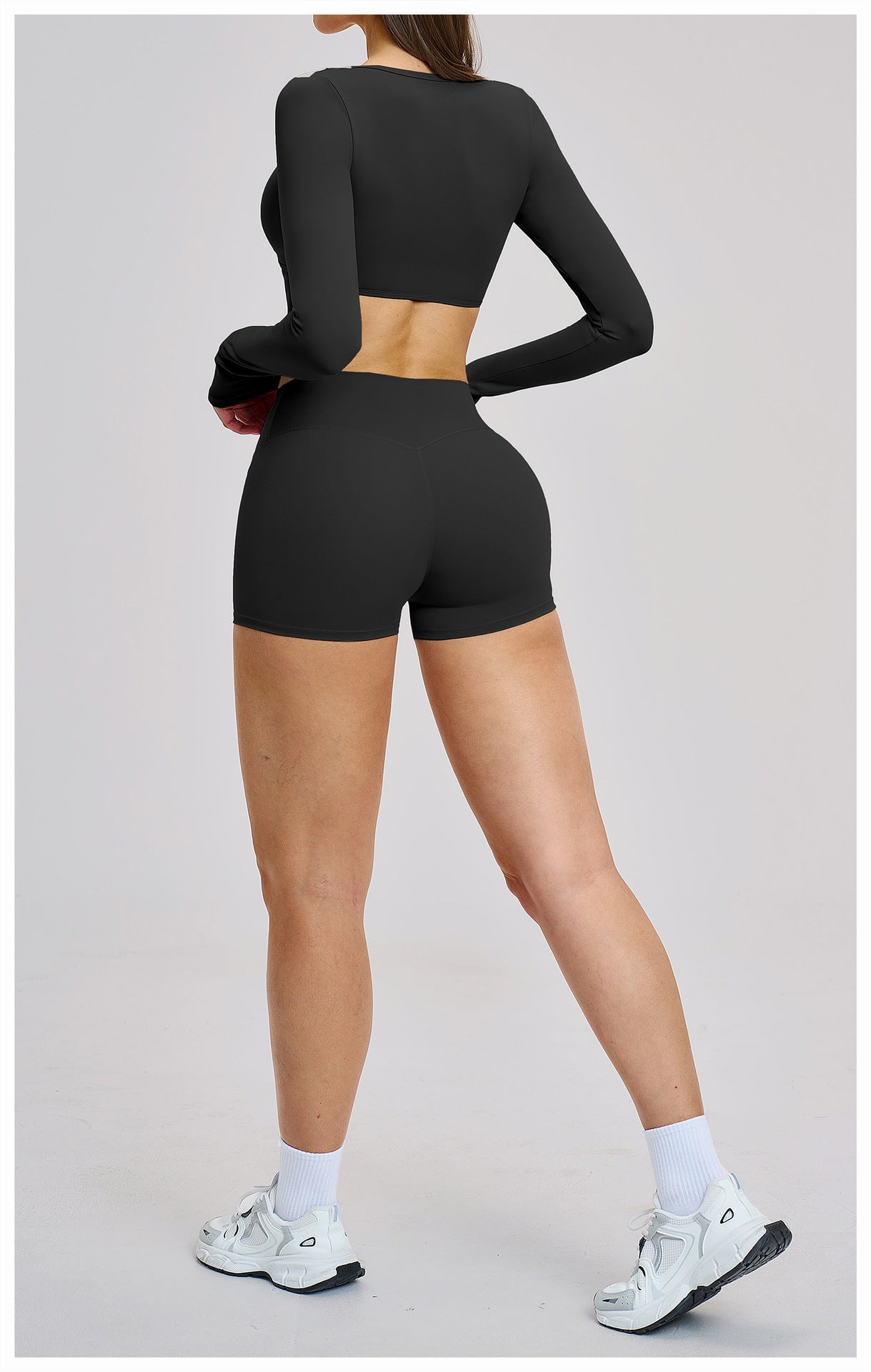 03/2026 Traje de yoga de manga larga estilo europeo y americano, traje deportivo de fitness con cuello halter para correr, ropa de yoga sin espalda cepillada 4201