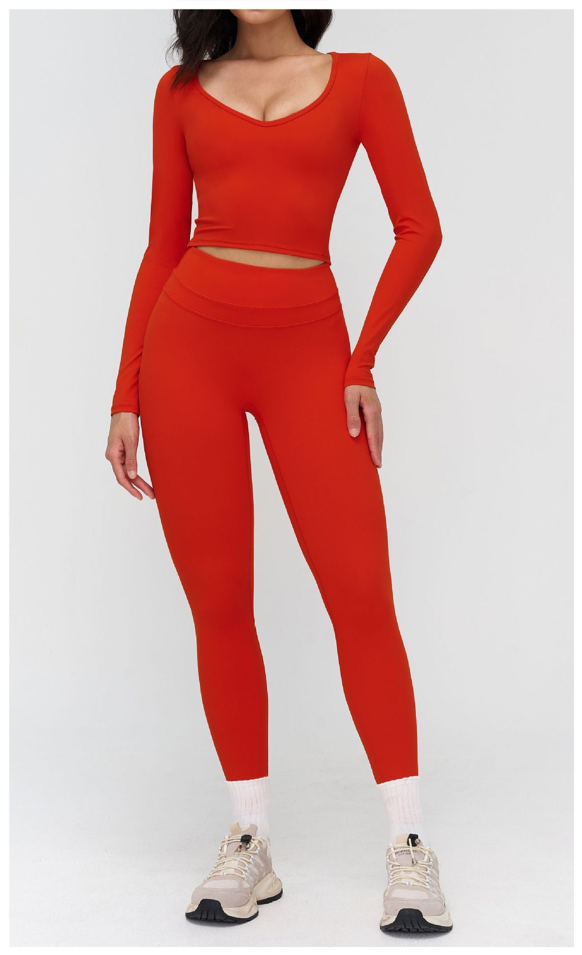 12/2025 Brushed yoga long-sleeved V-neck T-shirt, tight casual yoga wear, outdoor running and fitness sport top 3109 -