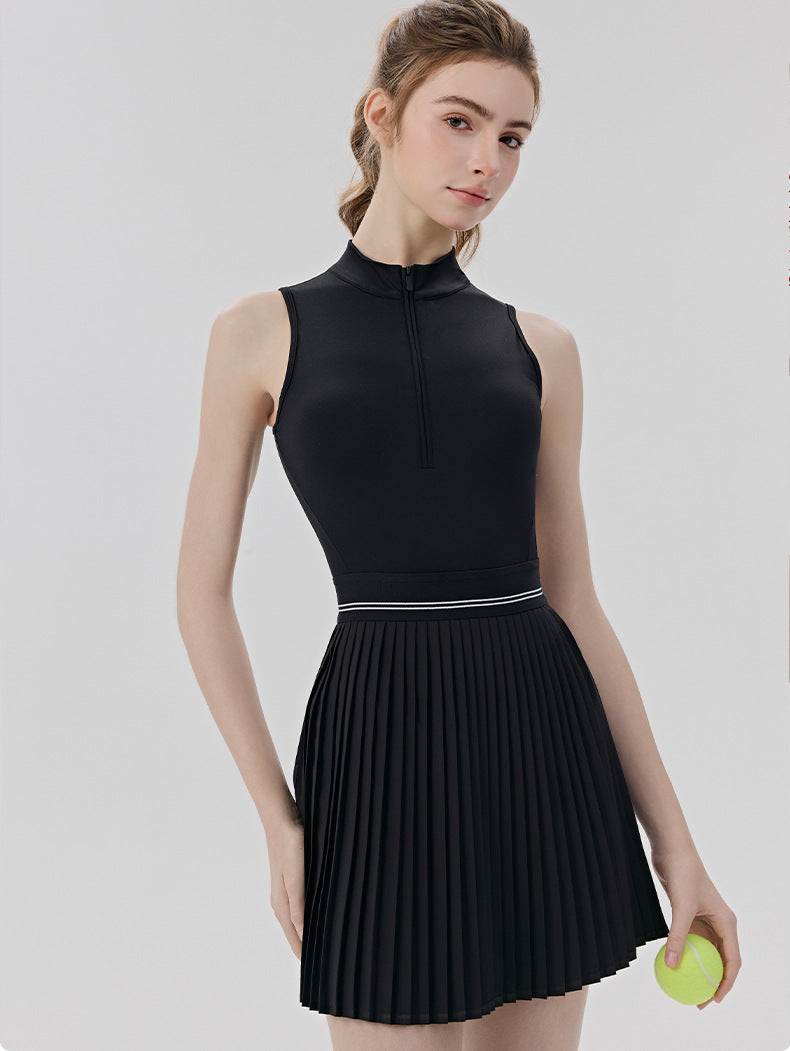 01/2026 Women's tennis dress with padded bra to prevent wardrobe malfunction, yoga bodysuit, badminton-inspired cool and breathable sports skirt/pants