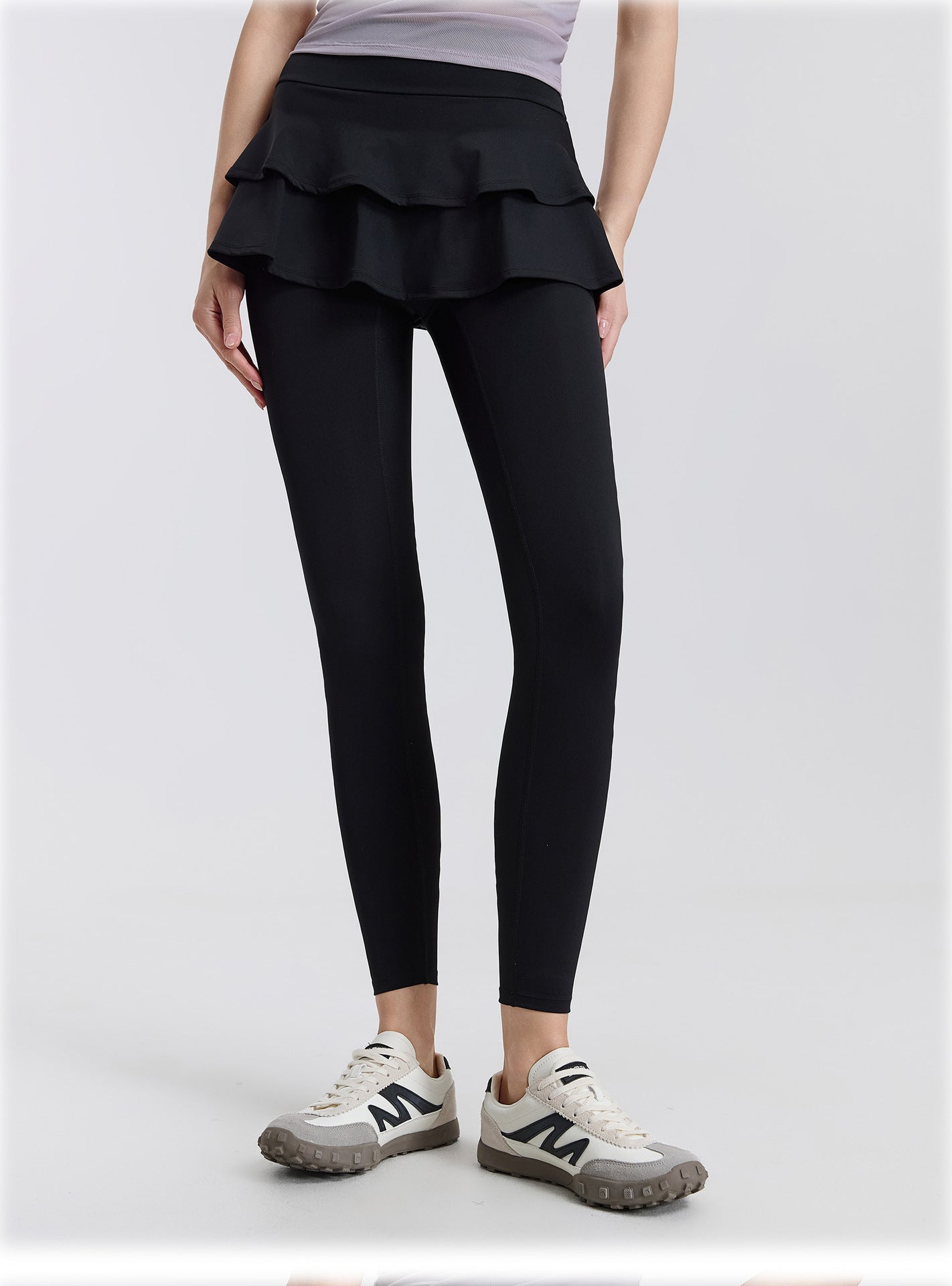 01/2026 High-waisted, two-piece design, nude-feel yoga pants/skirt, suitable for wearing as outerwear, running, sports, breathable, fitness, tights, dance skirt