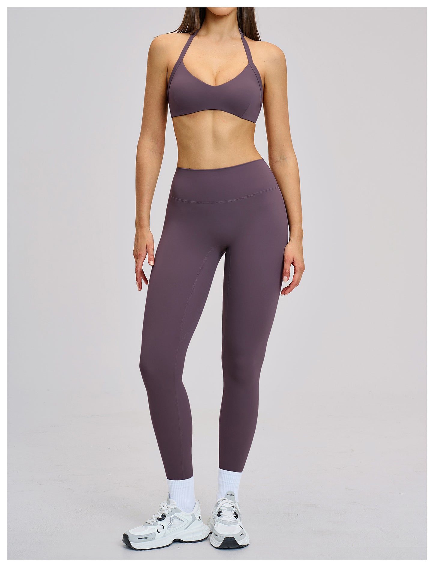02/2026 Brushed halter neck sports bra with open back, yoga underwear, sports running fitness bra 4201