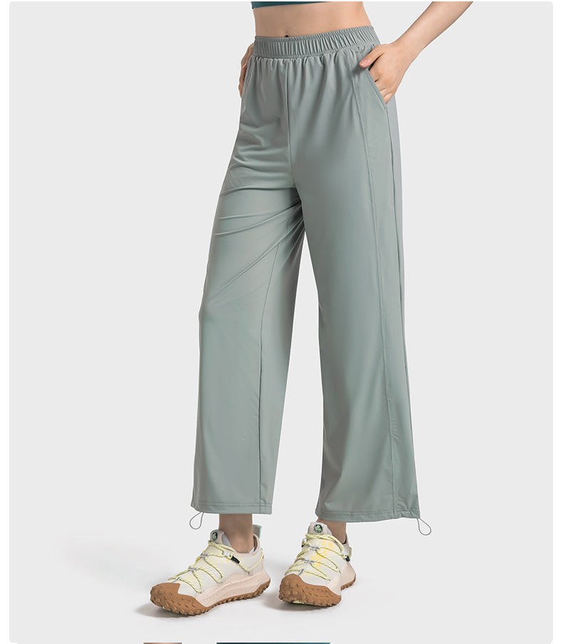 cool feeling original yarn UPF50+ sun protection pants women's outdoor casual all-match drawstring wide-leg straight-leg pants