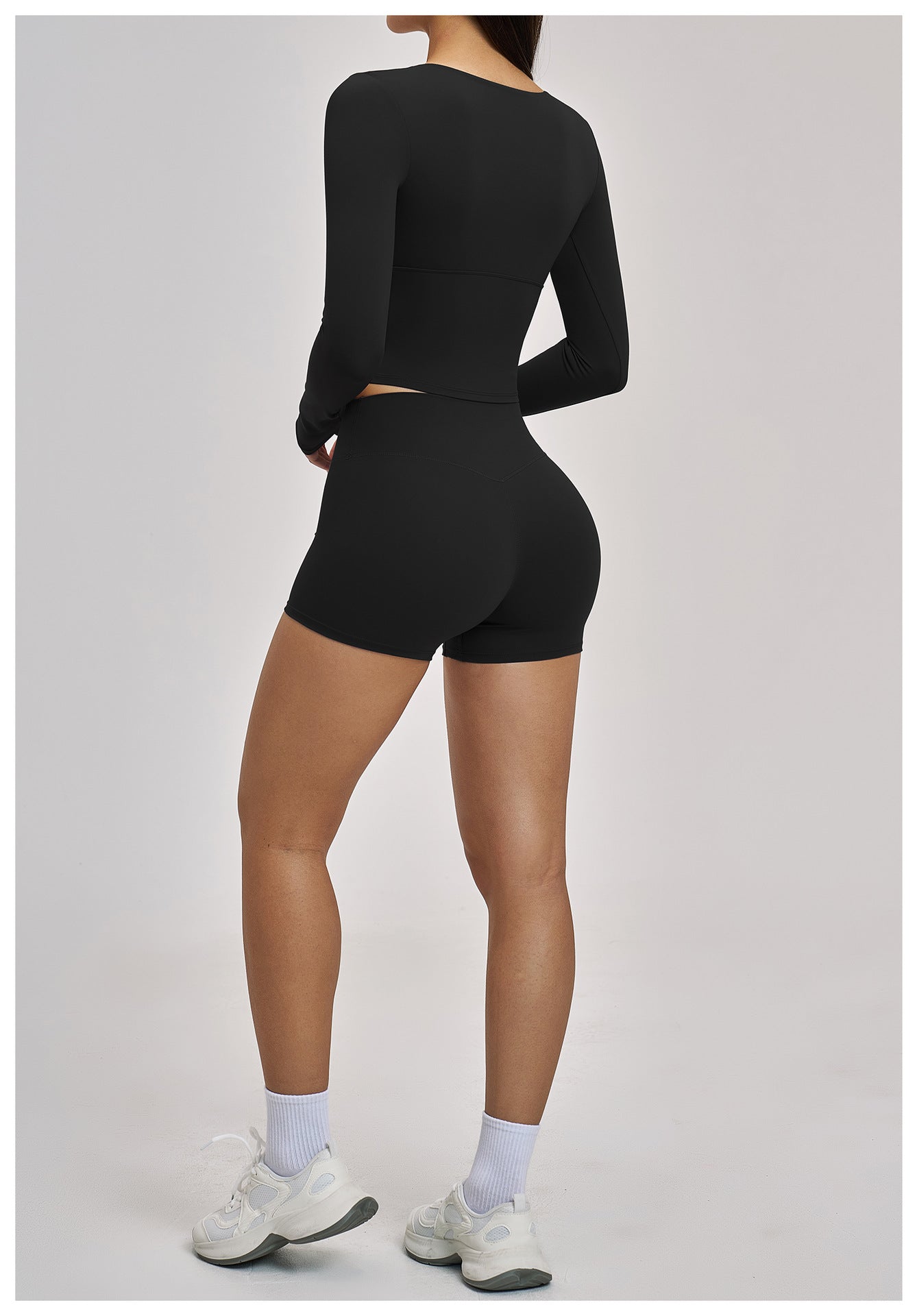 03/2026 European and American style long-sleeved yoga suit, sports running halter neck fitness suit, brushed backless yoga wear 4520