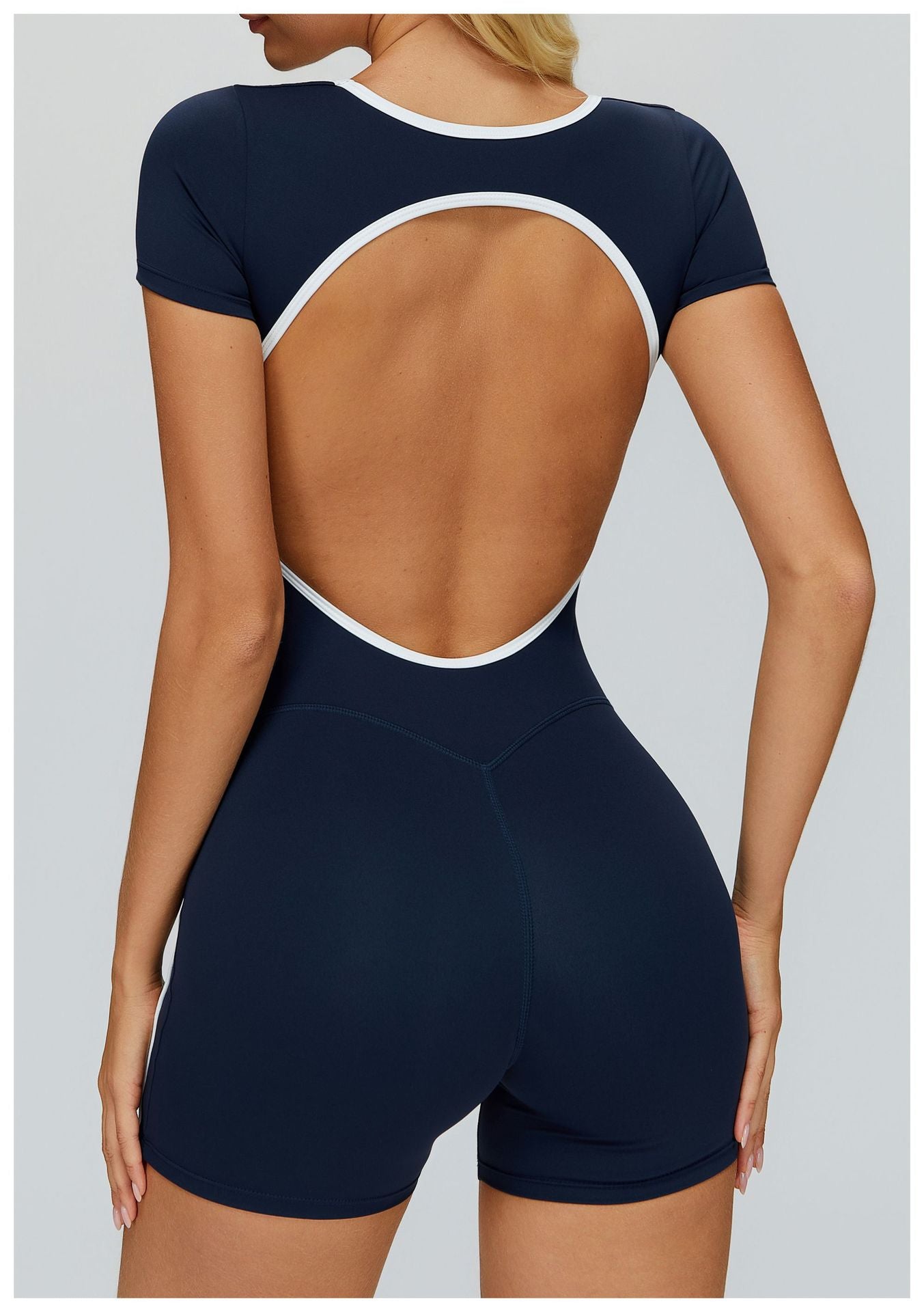 11/2025 Color-blocked bodysuit with cutout back, tight-fitting sportswear, running, exercise, yoga wear, women's 2501