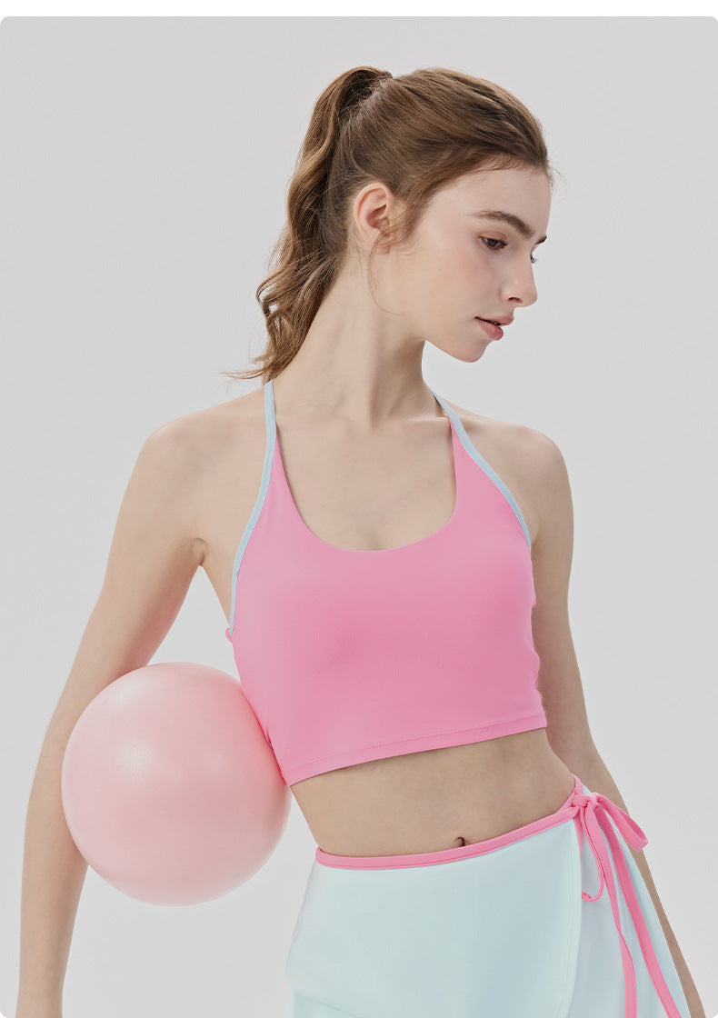 01/2026 Women's Yoga Vest with Padded Chest, No Need to Wear a Bra, Color Block Stripes, Beautiful Back, Pilates Fitness Top