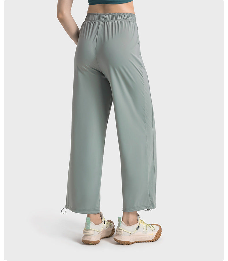 cool feeling original yarn UPF50+ sun protection pants women's outdoor casual all-match drawstring wide-leg straight-leg pants