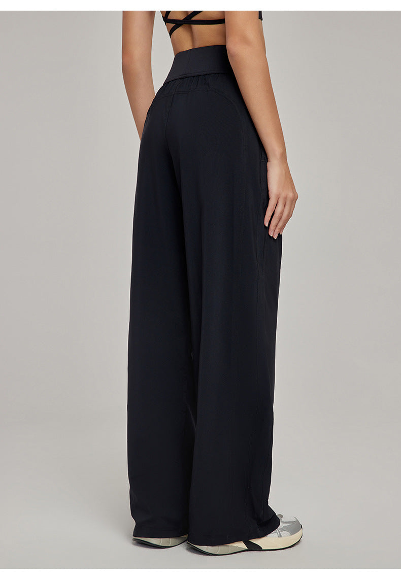 01/2025 New loose-fitting casual sports pants for women, high-waisted, slimming, yoga pants, breathable, drapey, straight leg, wide-leg, pockets, sweatpants.