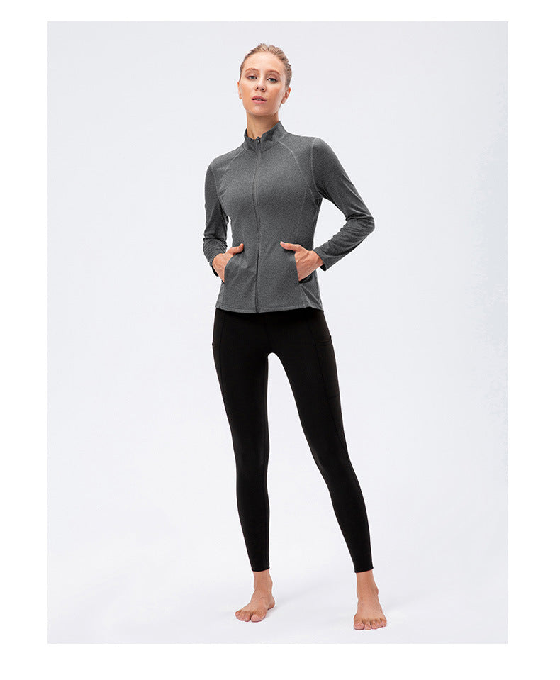 09/2025 Veste de sport à fermeture éclair et manches longues pour femme Automne/Hiver, Tenue de yoga de fitness ajustée, Haut de course élastique à séchage rapide 12613