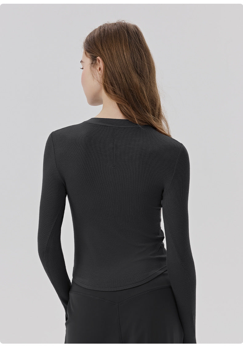 01/2026 Lenzing Modal Long-Sleeve Yoga Shirt for Women with Henley Collar, Comfortable and Breathable Sports T-Shirt, Pilates Fitness Top