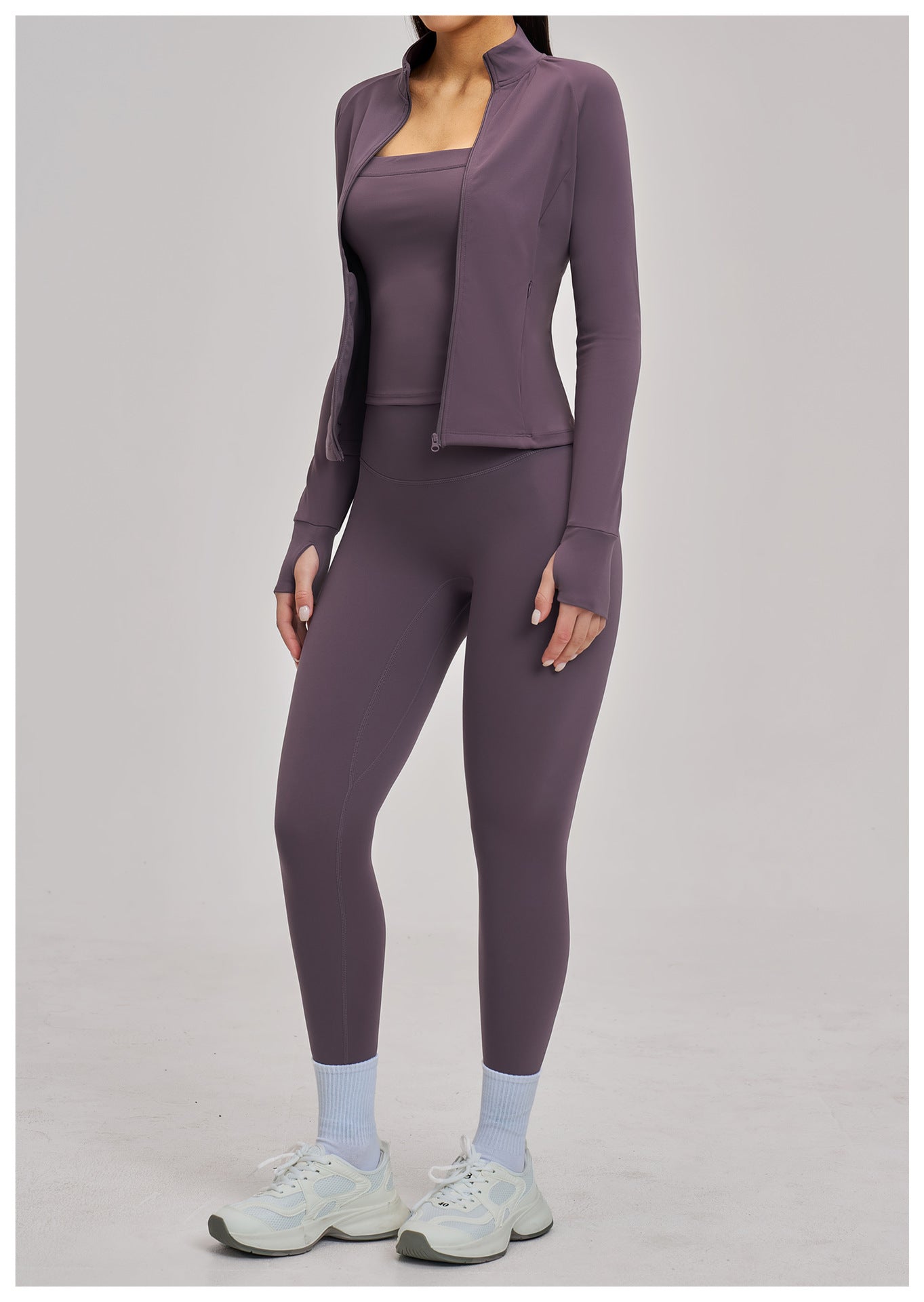 03/2026 Women's outdoor cycling and running sports three-piece set with brushed zipper, 4520