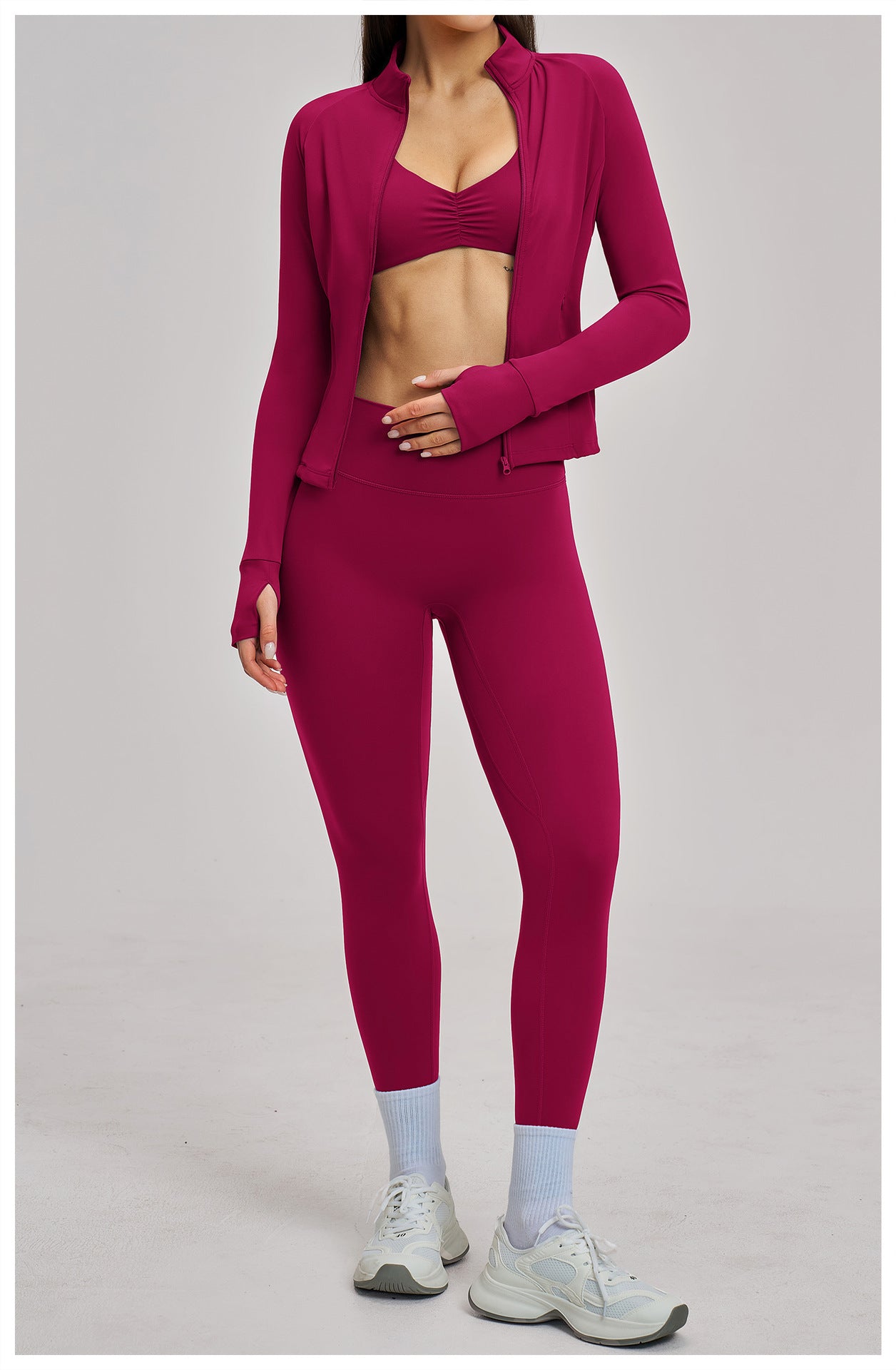 03/2026 Conjunto deportivo con cremallera acanalada - Conjunto casual para mujer - Ciclismo al aire libre, running y triatlón de fitness 4510