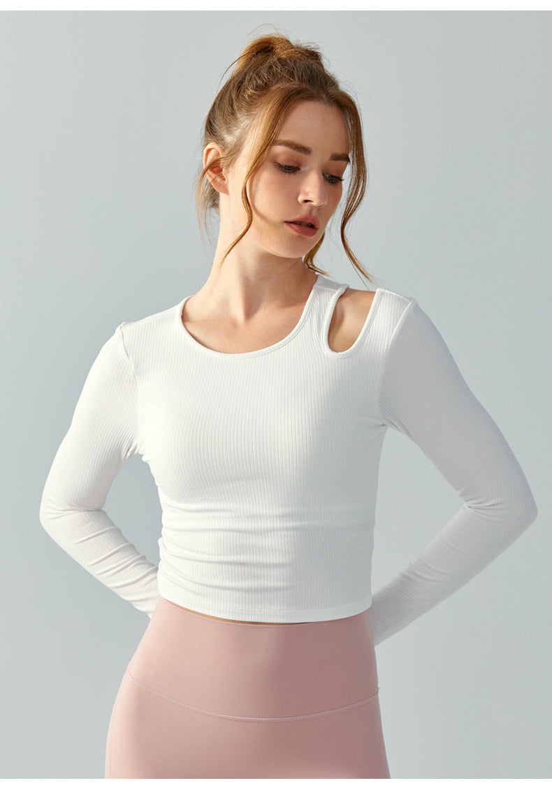 2023.09 Ribbed slim yoga dress long sleeve women with chest pad slimming wear running jump exercise fitness clothing jacket