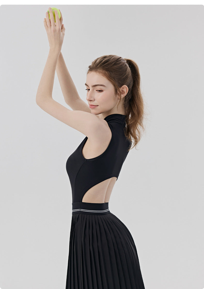 01/2026 Women's tennis dress with padded bra to prevent wardrobe malfunction, yoga bodysuit, badminton-inspired cool and breathable sports skirt/pants