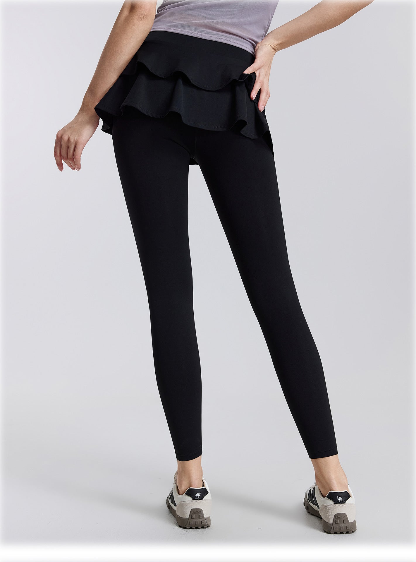 01/2026 High-waisted, two-piece design, nude-feel yoga pants/skirt, suitable for wearing as outerwear, running, sports, breathable, fitness, tights, dance skirt