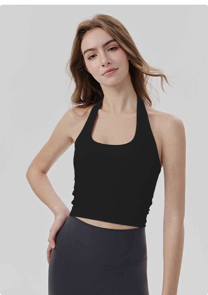 01/2026 Débardeur de sport dos nu pour femme avec coussinets de soutien-gorge intégrés pour couvrir la graisse des aisselles, haut de yoga, en Lycra doux pour la peau, débardeur de fitness seconde peau.