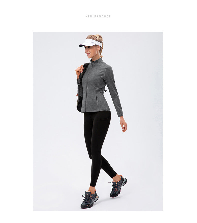 09/2025 Veste de sport à fermeture éclair et manches longues pour femme Automne/Hiver, Tenue de yoga de fitness ajustée, Haut de course élastique à séchage rapide 12613