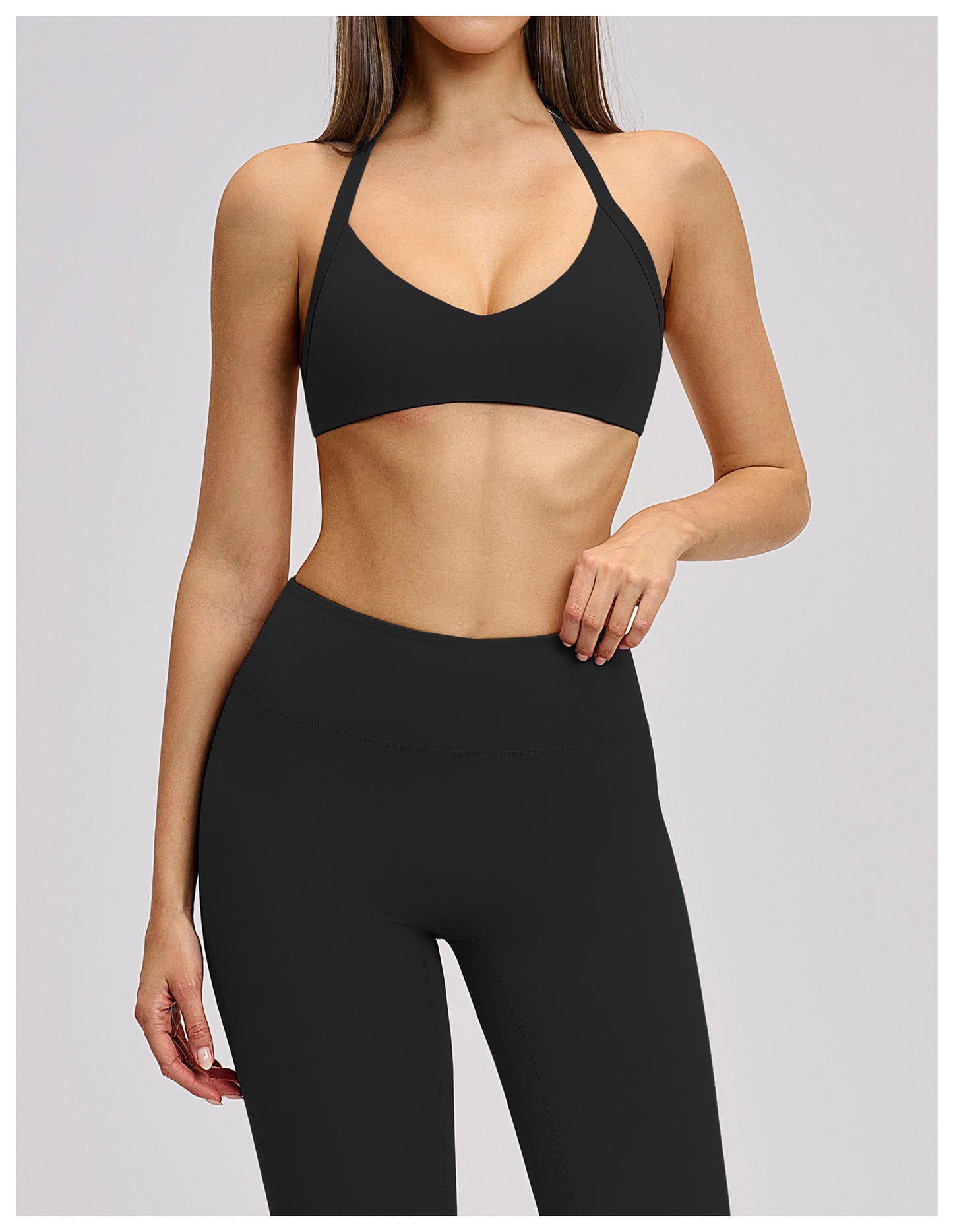 02/2026 Brushed halter neck sports bra with open back, yoga underwear, sports running fitness bra 4201