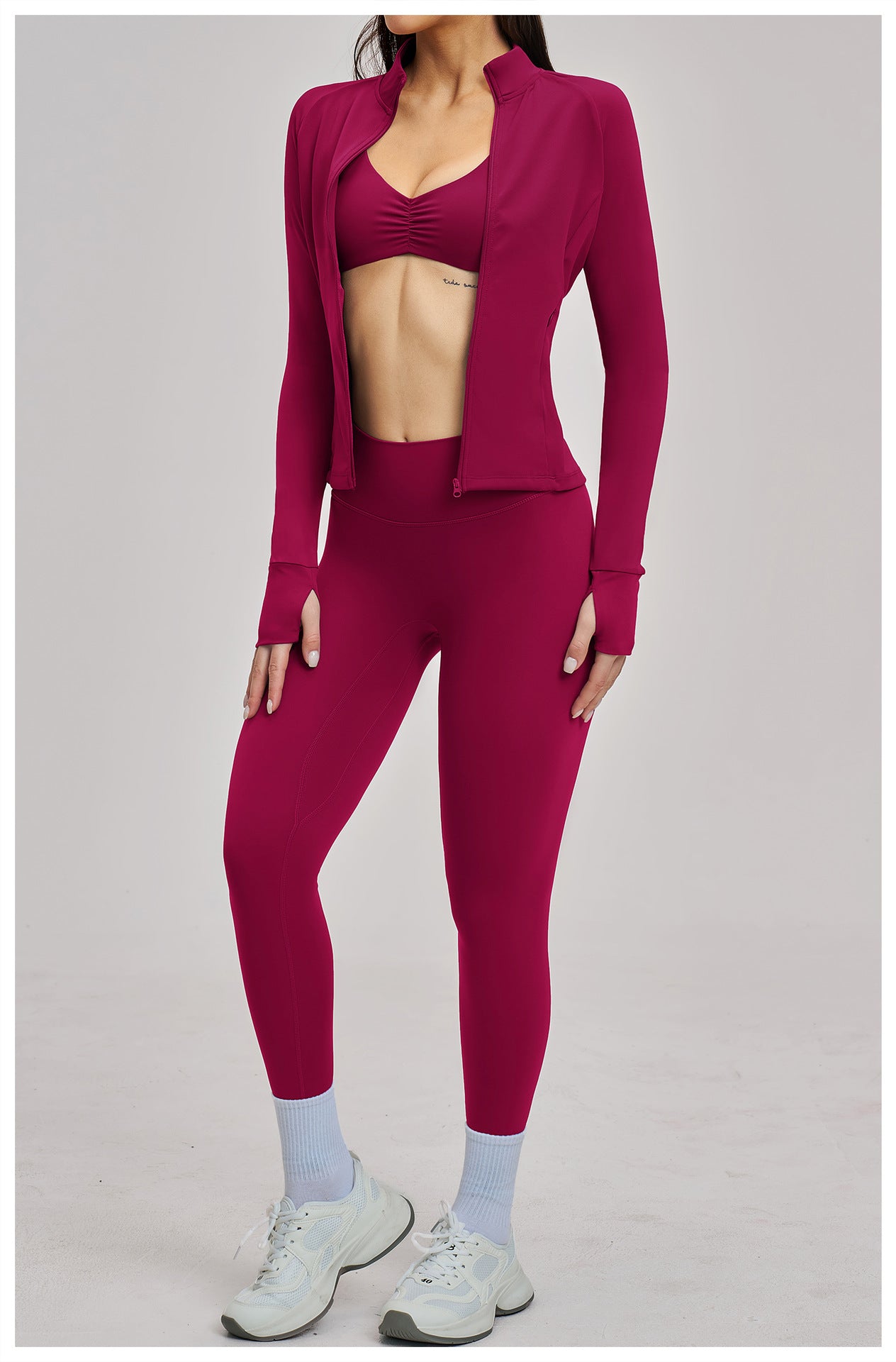 03/2026 Conjunto deportivo con cremallera acanalada - Conjunto casual para mujer - Ciclismo al aire libre, running y triatlón de fitness 4510