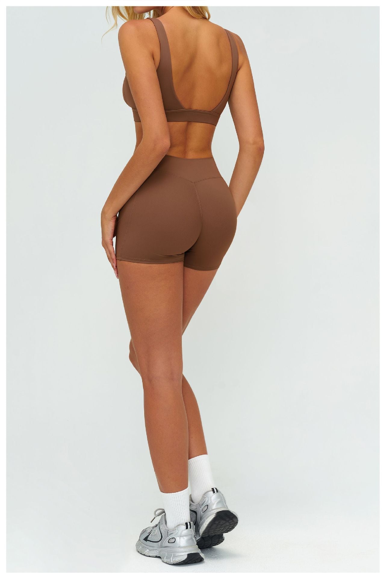 12/2025 Women's high-waisted, brushed yoga shorts with pleats and hip-lifting design, perfect for outdoor running and sports (style number 9313).