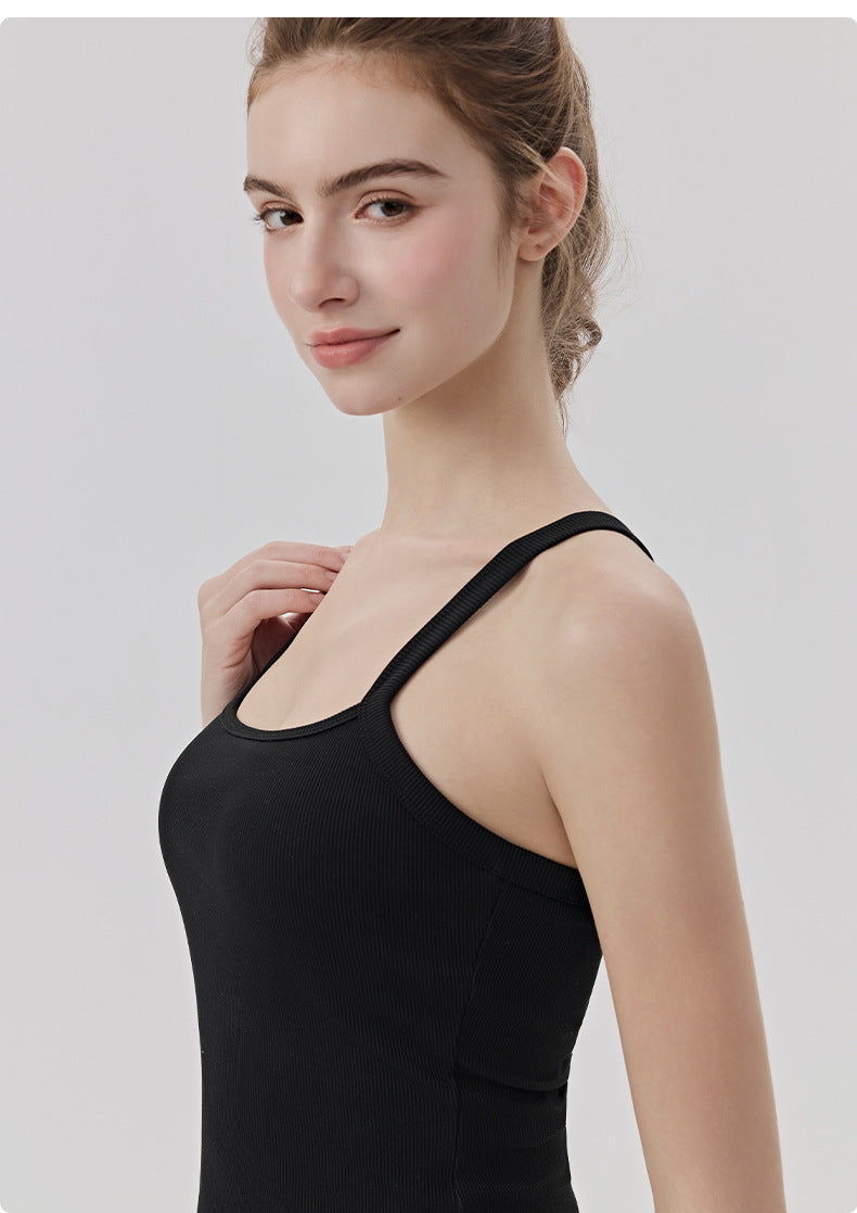 01/2026 Chaleco de yoga de canalé primavera/verano para mujer con sujetador acolchado, sin necesidad de usar ropa interior, chaleco deportivo sexy con espalda descubierta en forma de Y