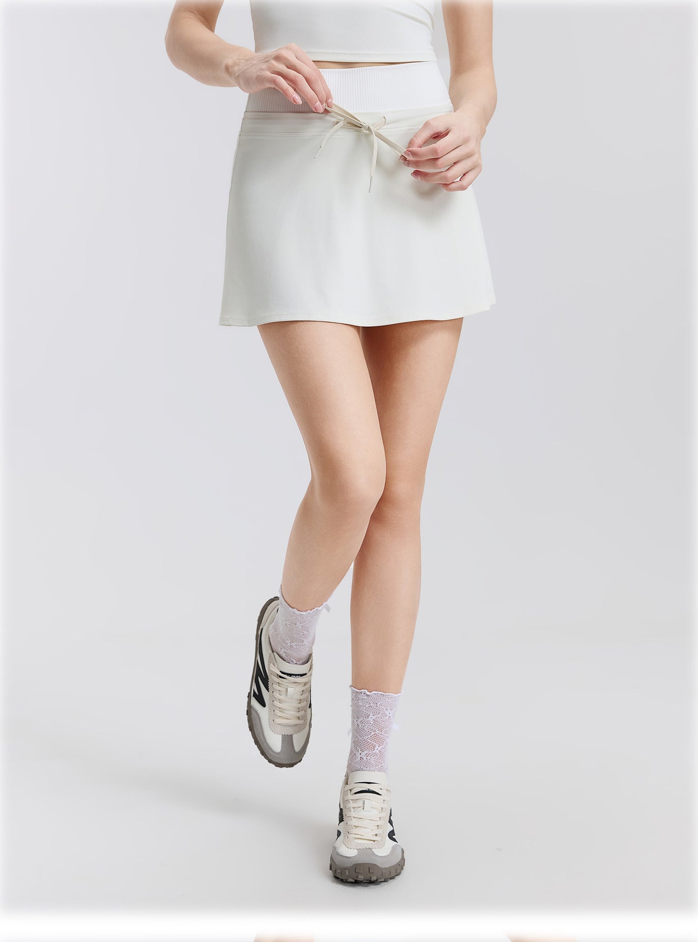 03/2026 Minifalda deportiva de secado rápido con doble cintura, minifalda de yoga elástica acanalada de corte A, minifalda de tenis deportiva antiexposición