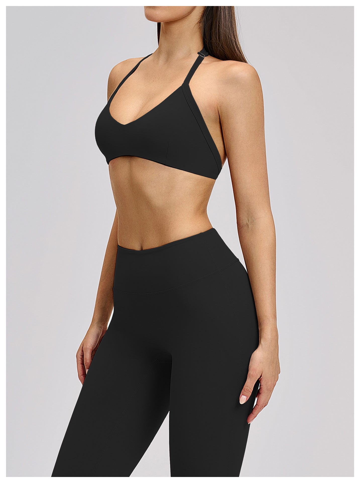 02/2026 Brushed halter neck sports bra with open back, yoga underwear, sports running fitness bra 4201