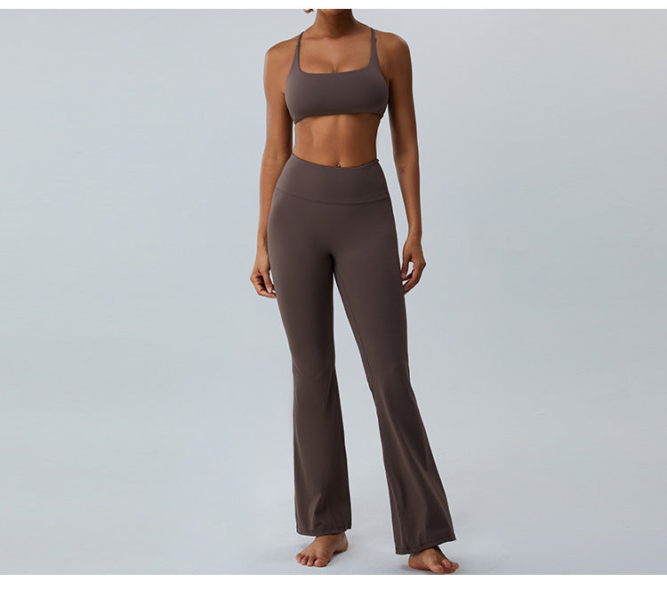 2023.08 Autumn new naked sense of lean speaker yoga pants women micro stretch wide leg pants high waist lift hip outdoor sports fitness pants