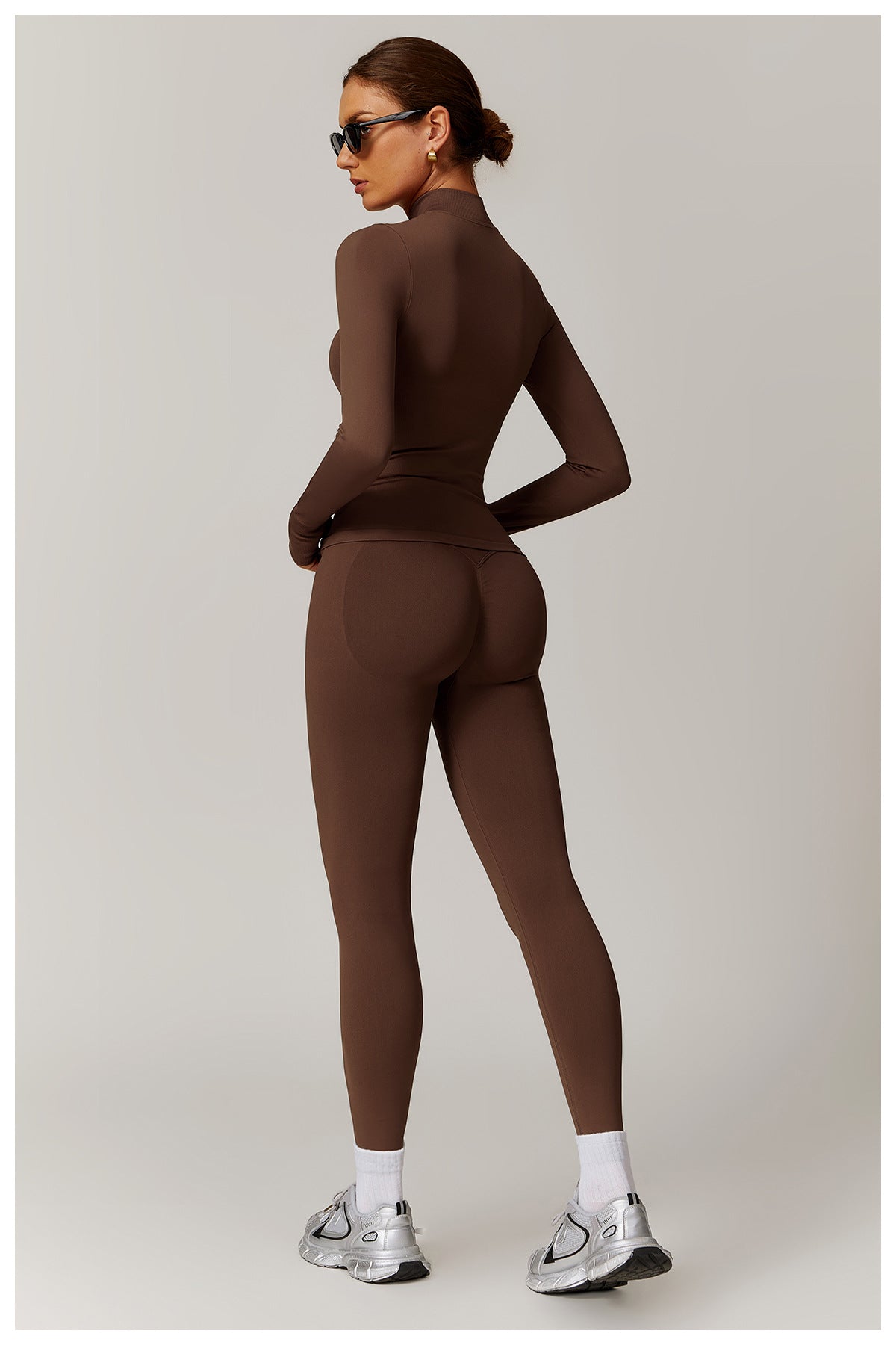 03/2026 Seamless stand-up collar zipper yoga set, windproof, slim fit, warm top, sports running set 7755