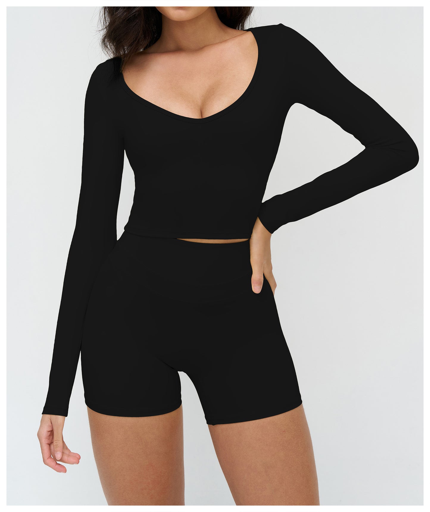 12/2025 Brushed yoga long-sleeved V-neck T-shirt, tight casual yoga wear, outdoor running and fitness sport top 3109 -