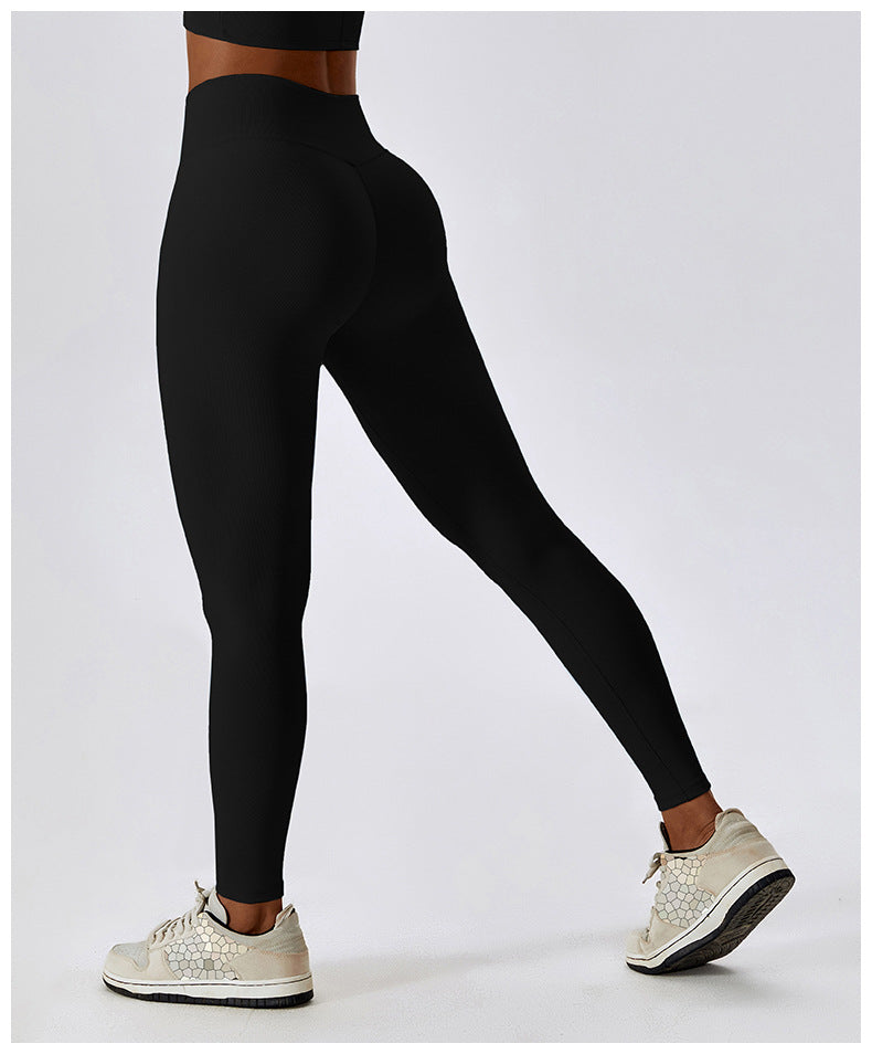 2023.09 cross ribbed high waist tight yoga pants threaded buttocks sports pants outer wear running quick-drying fitness pants 8333