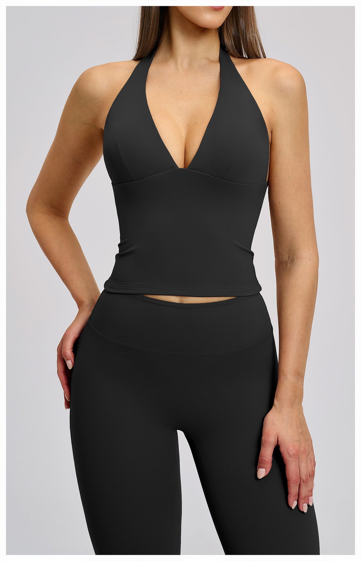 03/2026 V-neck European and American style yoga vest with padded chest, high elasticity, hollow design, outdoor beautiful back, fitness sports vest for women, 4201