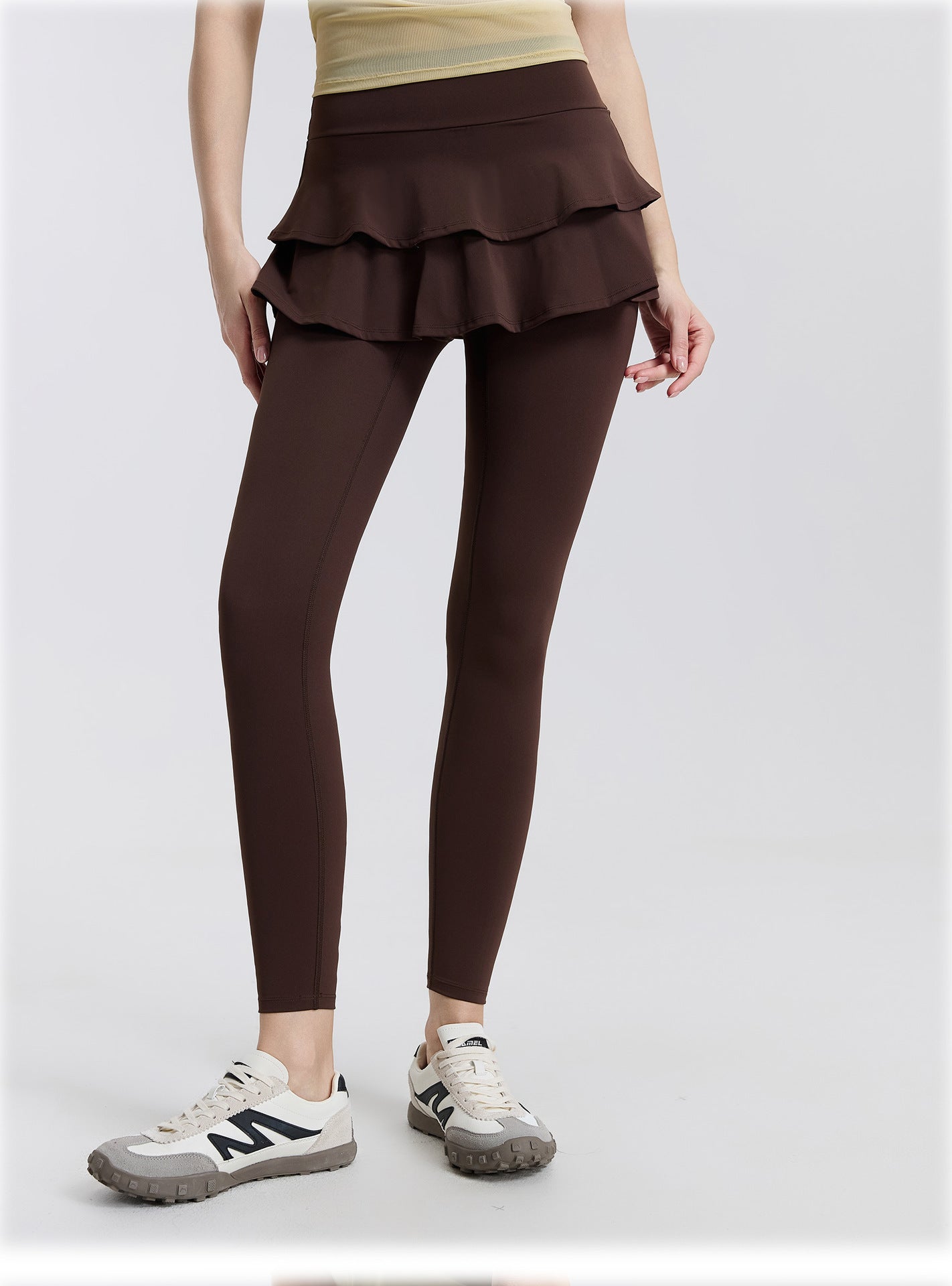 01/2026 High-waisted, two-piece design, nude-feel yoga pants/skirt, suitable for wearing as outerwear, running, sports, breathable, fitness, tights, dance skirt