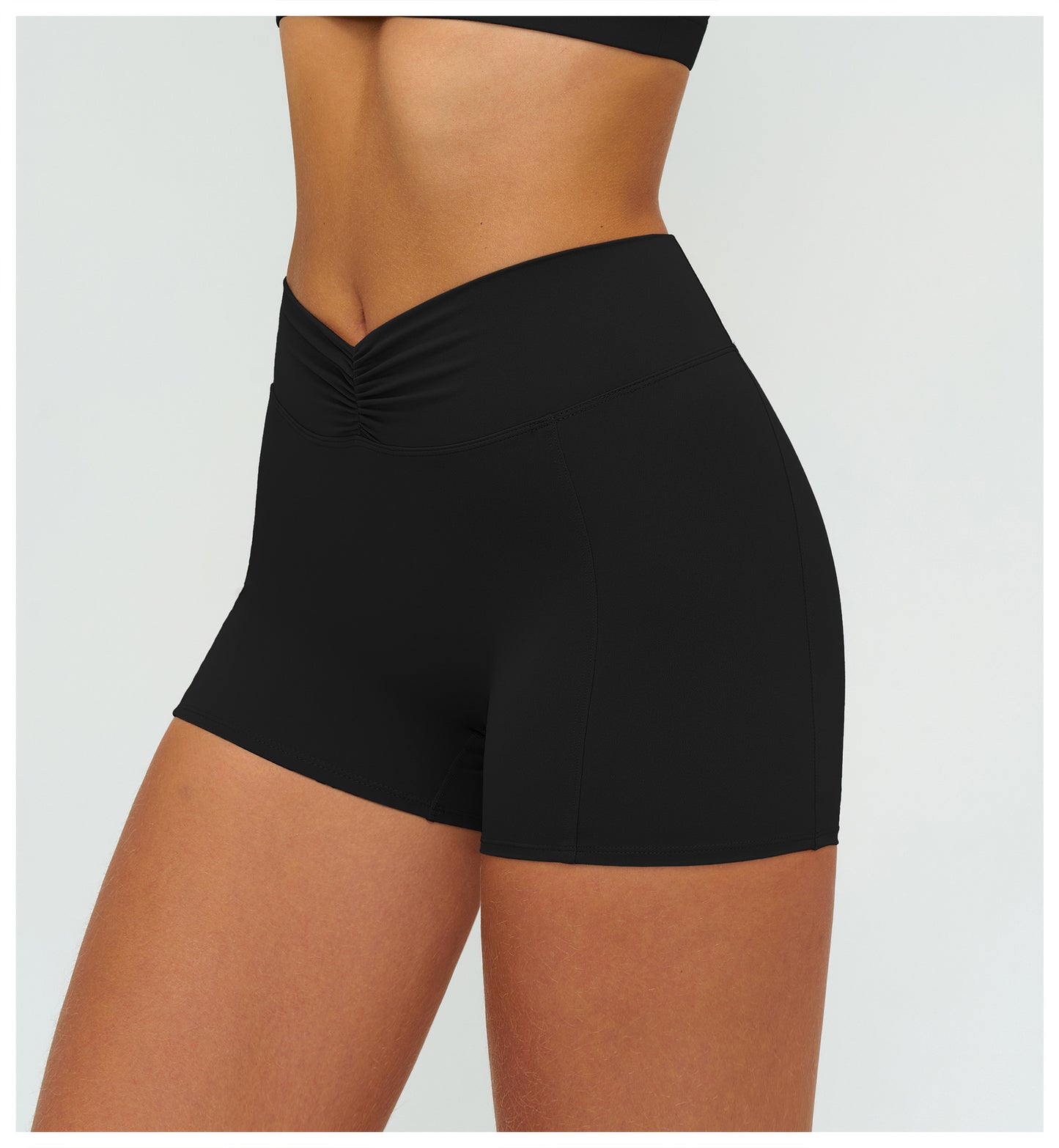 12/2025 Women's high-waisted, brushed yoga shorts with pleats and hip-lifting design, perfect for outdoor running and sports (style number 9313).