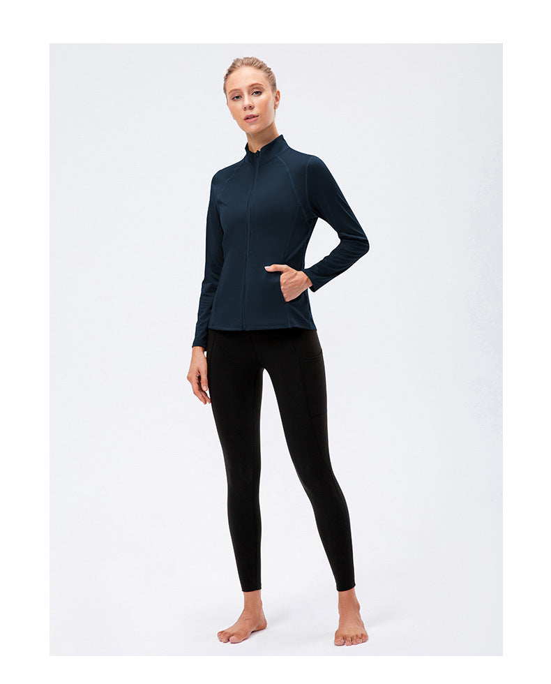 09/2025 Veste de sport à fermeture éclair et manches longues pour femme Automne/Hiver, Tenue de yoga de fitness ajustée, Haut de course élastique à séchage rapide 12613