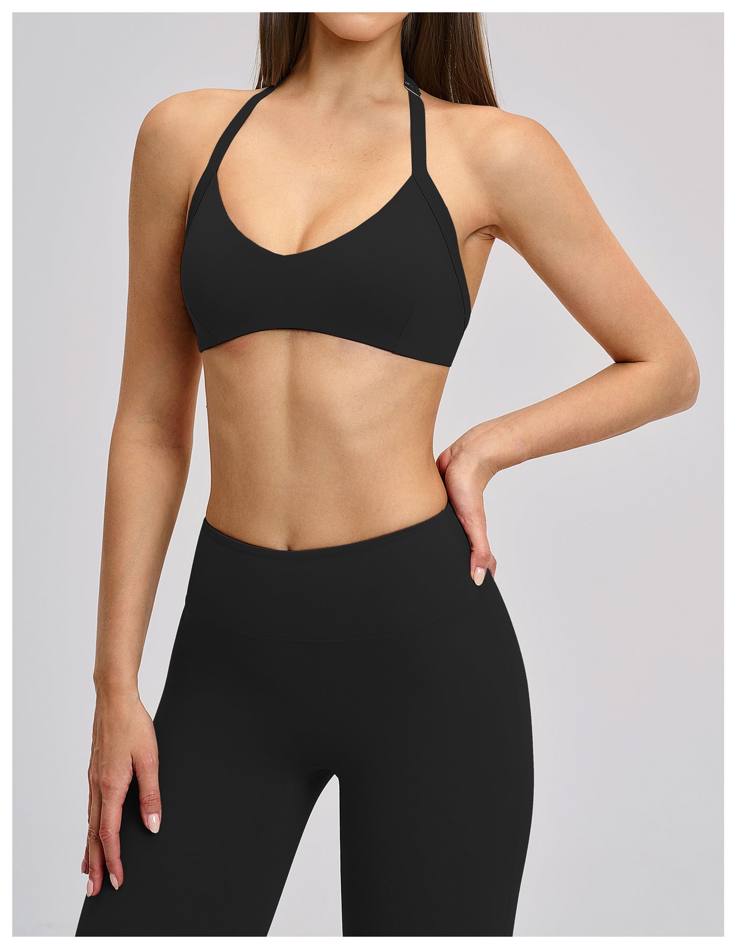 02/2026 Brushed halter neck sports bra with open back, yoga underwear, sports running fitness bra 4201