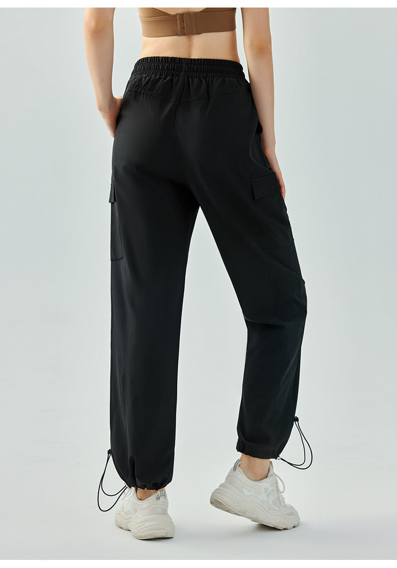 23.07 High waist loose drawstring sports pants women's high elastic wide leg slimming fitness trousers outdoor running quick-drying sports trousers