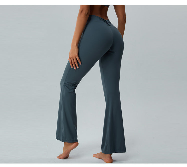 2023.08 Autumn new naked sense of lean speaker yoga pants women micro stretch wide leg pants high waist lift hip outdoor sports fitness pants