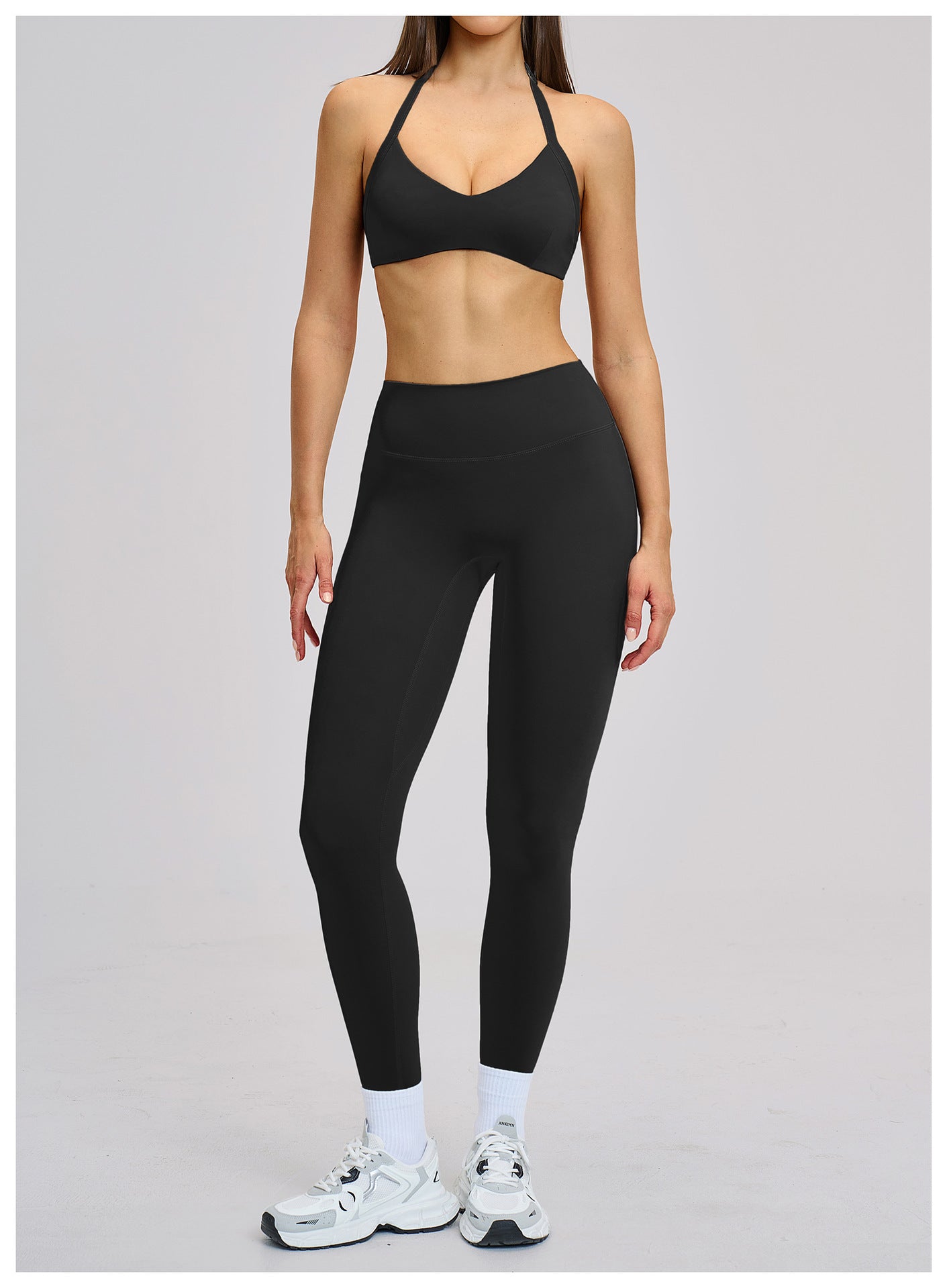 02/2026 Brushed halter neck sports bra with open back, yoga underwear, sports running fitness bra 4201