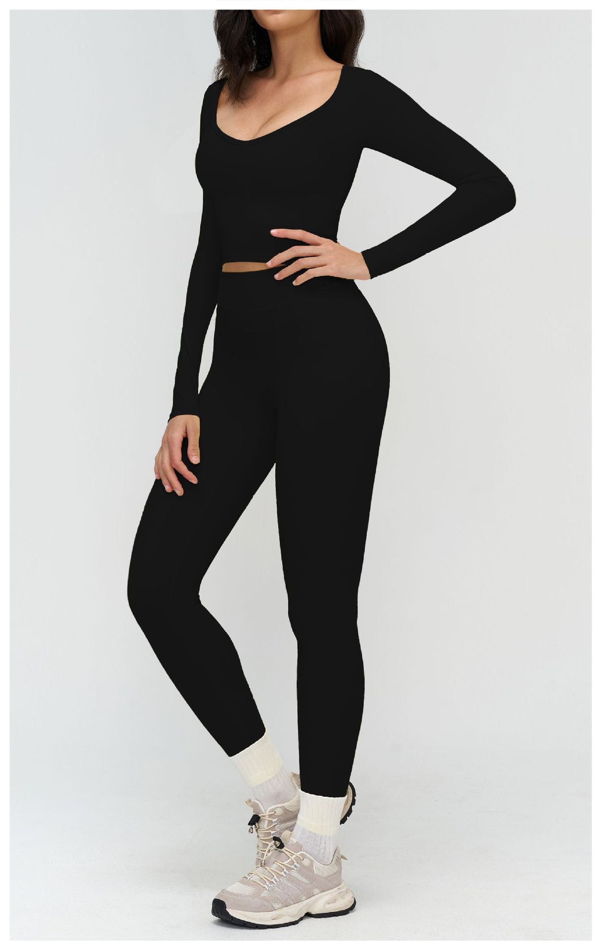 12/2025 Brushed yoga long-sleeved V-neck T-shirt, tight casual yoga wear, outdoor running and fitness sport top 3109 -