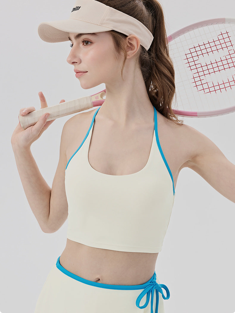01/2026 Women's Yoga Vest with Padded Chest, No Need to Wear a Bra, Color Block Stripes, Beautiful Back, Pilates Fitness Top
