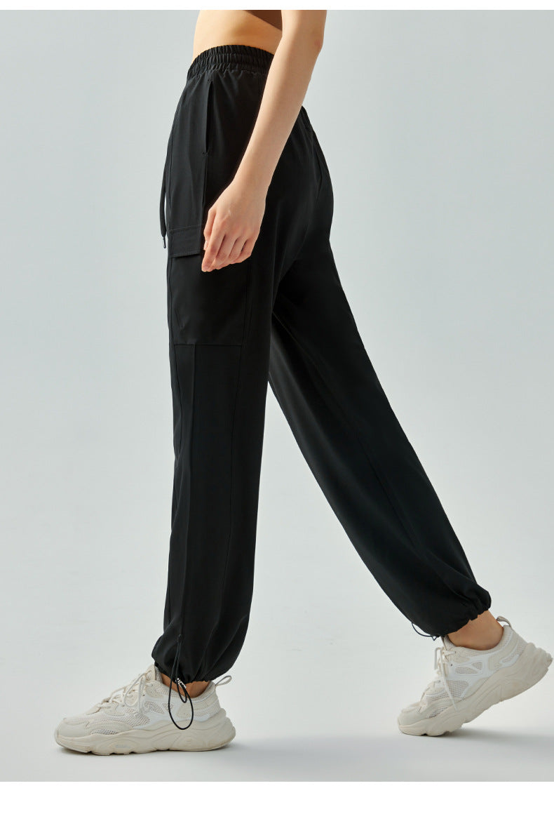 23.07 High waist loose drawstring sports pants women's high elastic wide leg slimming fitness trousers outdoor running quick-drying sports trousers