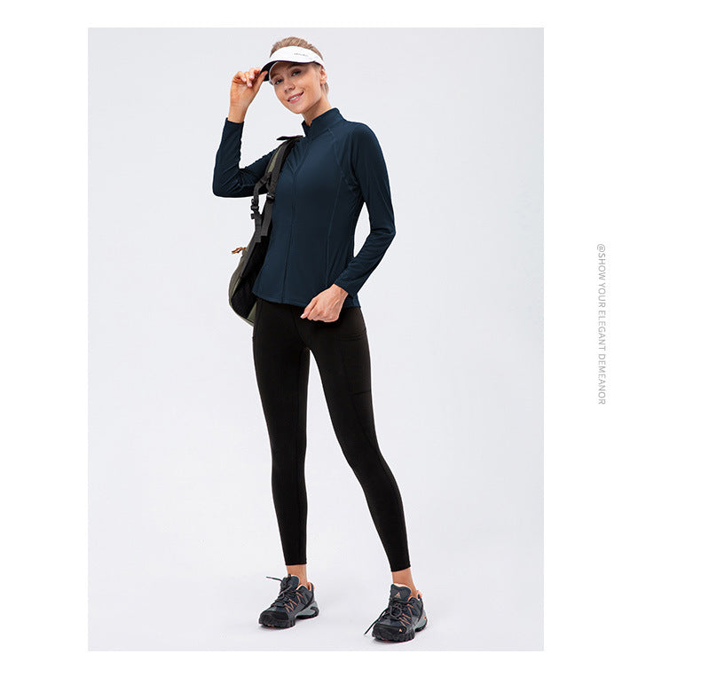09/2025 Veste de sport à fermeture éclair et manches longues pour femme Automne/Hiver, Tenue de yoga de fitness ajustée, Haut de course élastique à séchage rapide 12613