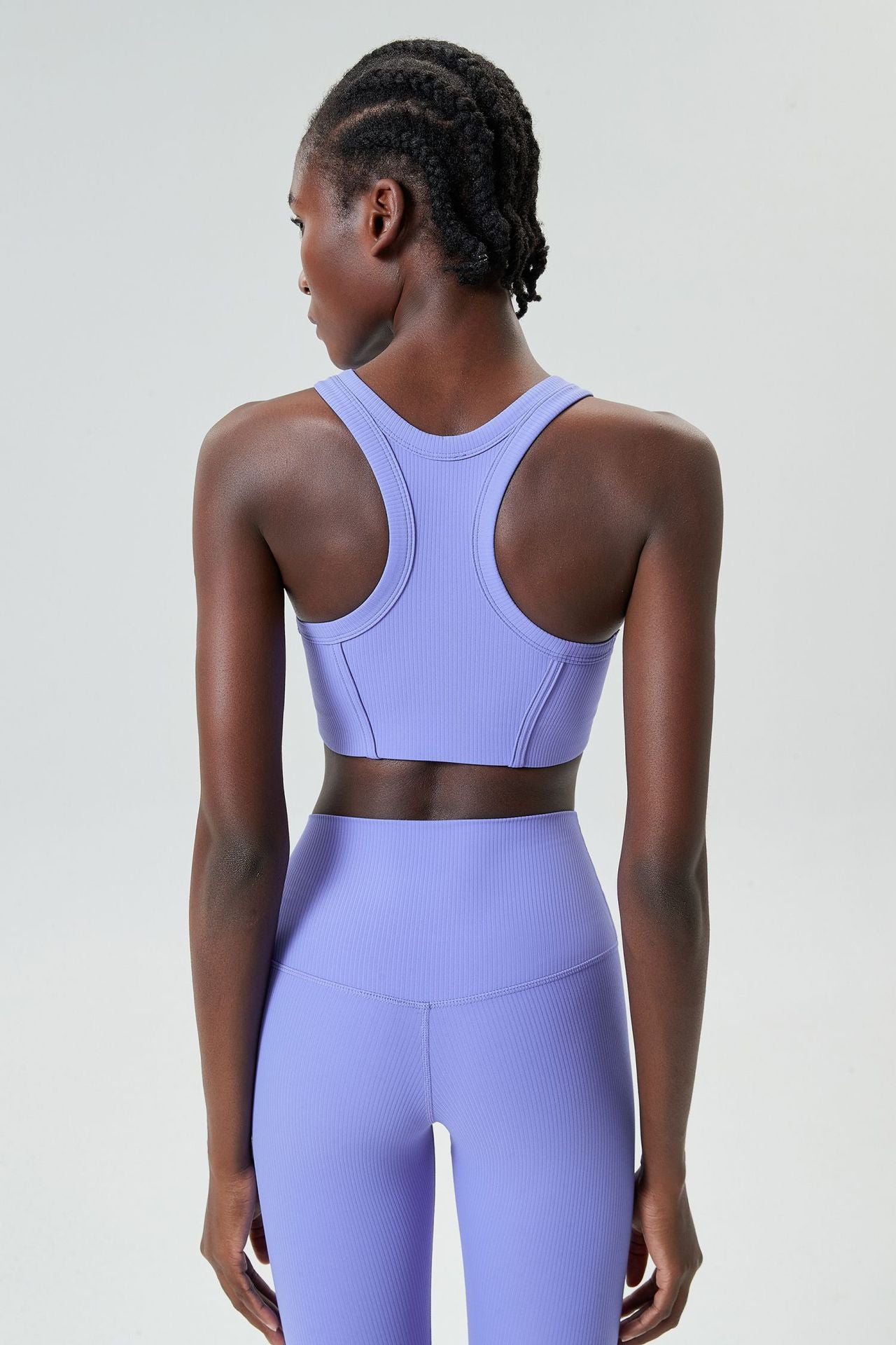 04/2024 ribbed High neck willow strip fan round oxygen cup sports bra women's long yoga fitness vest running bra