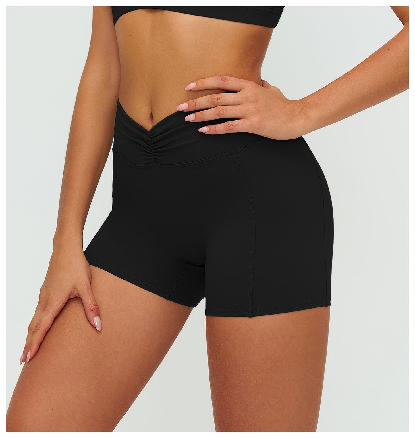 12/2025 Women's high-waisted, brushed yoga shorts with pleats and hip-lifting design, perfect for outdoor running and sports (style number 9313).