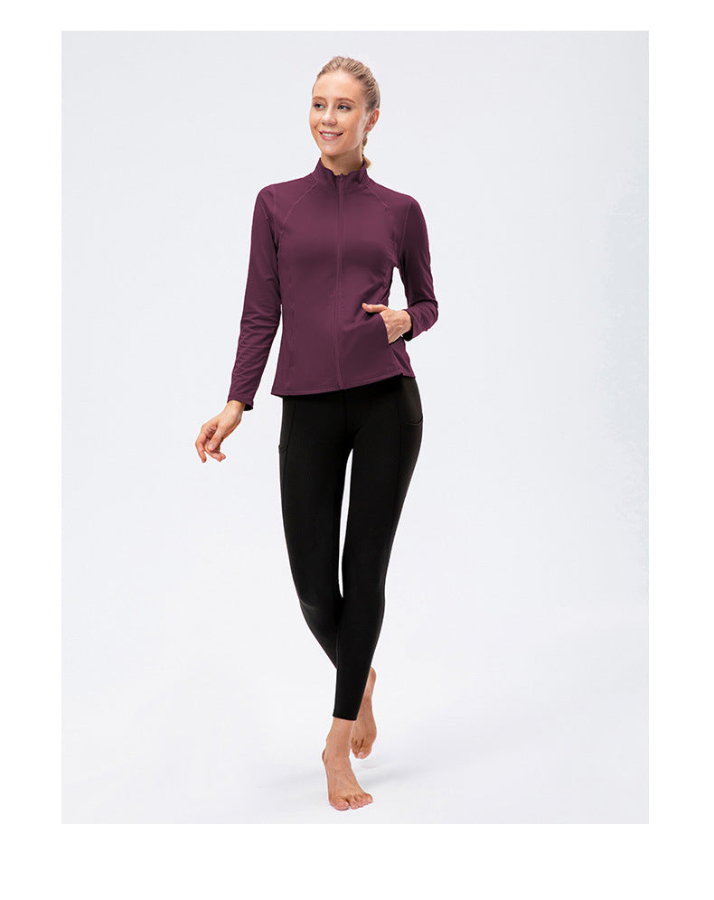 09/2025 Veste de sport à fermeture éclair et manches longues pour femme Automne/Hiver, Tenue de yoga de fitness ajustée, Haut de course élastique à séchage rapide 12613