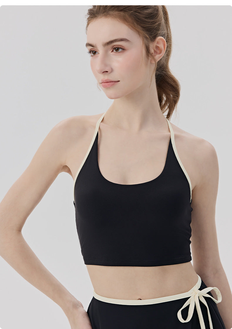 01/2026 Women's Yoga Vest with Padded Chest, No Need to Wear a Bra, Color Block Stripes, Beautiful Back, Pilates Fitness Top